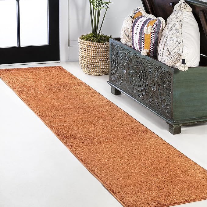 JONATHAN Y Haze Solid Low-Pile Orange Runner Rug 2x10, Coastal,Bohemian,Minimalist,Classic, Easy-Cleaning for Living Room,Bedroom,Kitchen,Pet Friendly,Non-Shedding (SEU100M-210)