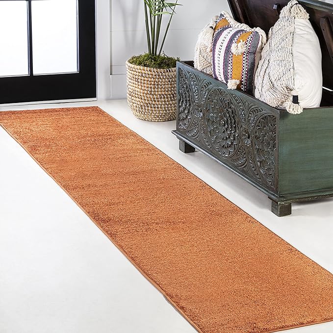 JONATHAN Y Haze Solid Low-Pile Orange Runner Rug 2x12, Coastal,Bohemian,Minimalist,Classic, Easy-Cleaning for Living Room,Bedroom,Kitchen,Pet Friendly,Non-Shedding (SEU100M-212)