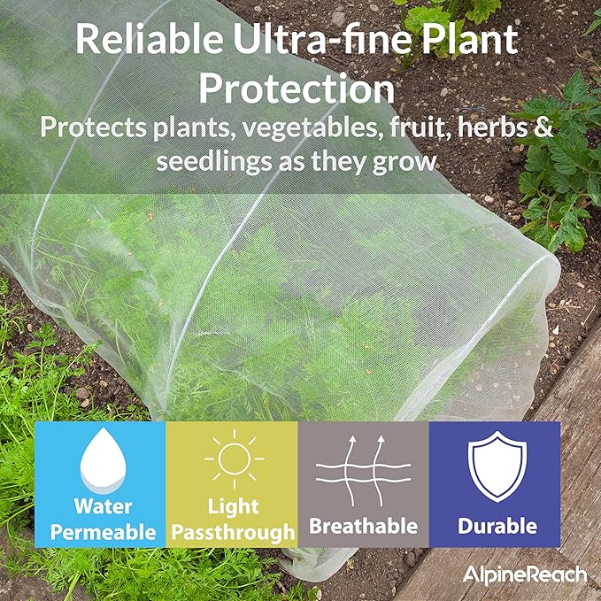 AlpineReach Garden Netting Ultra Fine Mesh 10 x 34 ft - Durable Protection Barrier Net Cover for Vegetable Plants Fruits Flowers Crops Greenhouse Row Cover Raised Bed