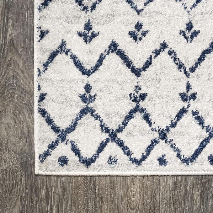 JONATHAN Y Boho Vintage Diamond Cream/Navy Indoor Area Rug 5X8 ft, Moroccan Hype for Living Room, Bedroom, Kitchen, Office, Easy-Cleaning, High Traffic, Pet-Friendly, Non-Shedding (MOH101F-5)