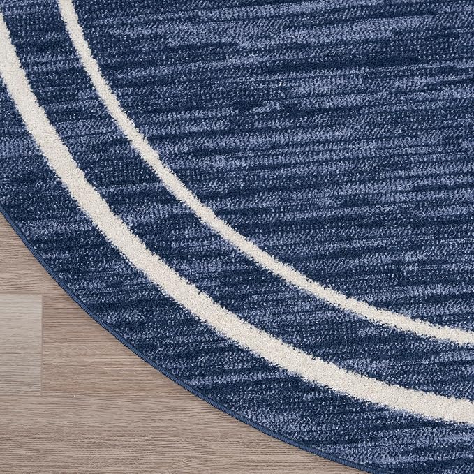 Nourison Home Nourison Essentials Navy/Ivory 4' x Round Area Rug - Easy Clean, Non Shedding, Bed Room, Living Room, Dining Room, Kitchen (4' x Round)