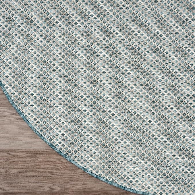 Nourison Home Courtyard Ivory Aqua 8' x Round Area Rug - Easy Clean, Non Shedding, Bed Room, Living Room, Dining Room, Kitchen (8' x Round)