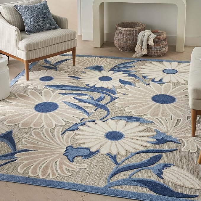 Nourison Home Aloha Blue Grey 3'6" x 5'6" Area Rug - Easy Clean, Non Shedding, Bed Room, Living Room, Dining Room, Kitchen (4' x 6')