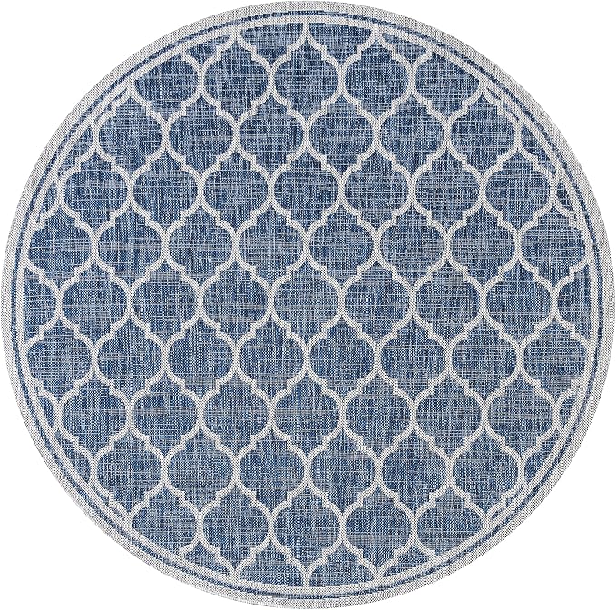 JONATHAN Y Moroccan Trellis Indoor Outdoor Round Area Rug 3 Ft Navy/Gray, Trebol Textured Weave for Backyard, Patio, Porch, Easy-Cleaning, High Traffic, Pet-Friendly, Non-Shedding (SMB109D-3R)