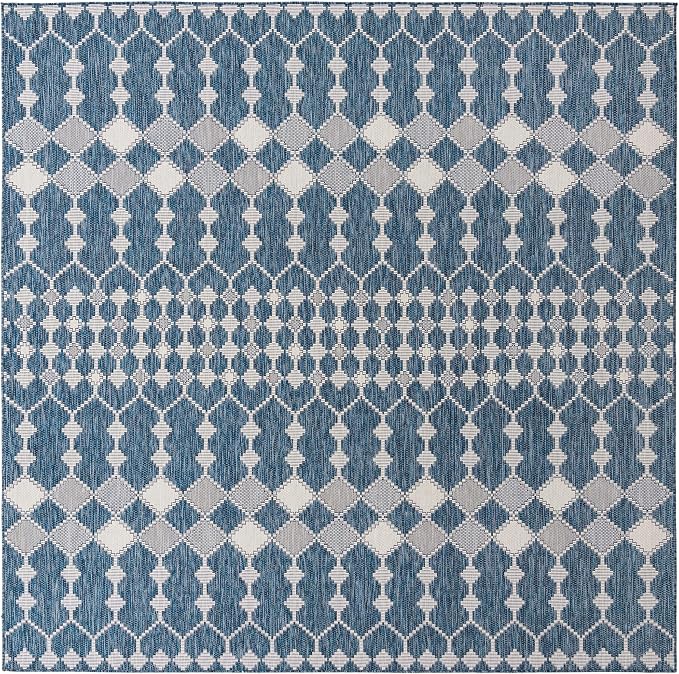 Unique Loom Outdoor Trellis Collection Area Rug - Traliccio (10' Square, Blue/ Ivory)