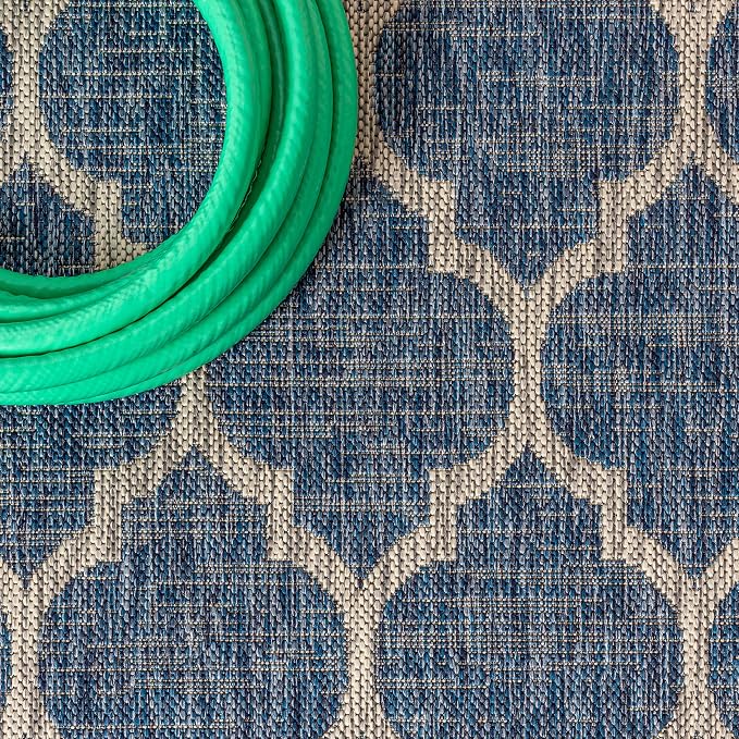 JONATHAN Y Moroccan Trellis Indoor Outdoor Runner Rug 2X10 Navy/Gray, Trebol Textured Weave for Backyard, Patio, Porch, Easy-Cleaning, High Traffic, Pet-Friendly, Non-Shedding (SMB109D-210)
