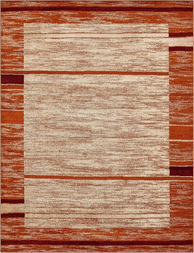 Unique Loom Autumn Collection Modern Contemporary Casual Abstract Area Rug (Beige/ Terracotta Rustic, 9 x 12 ft Rectangular)