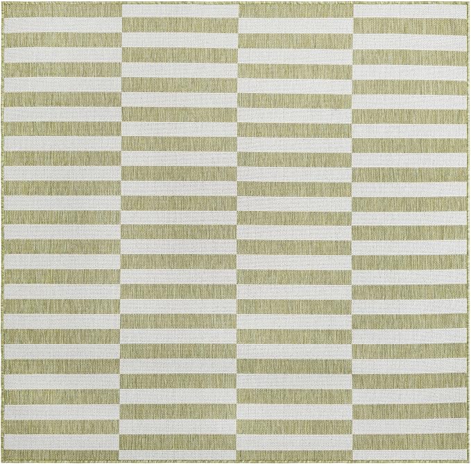 Unique Loom Outdoor Striped Collection Area Rug - Striped (6' 1" Square Green/Ivory)