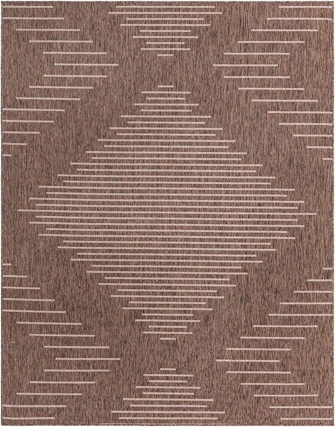 Unique Loom Outdoor Modern Collection Area Rug - Tambor (7' 10" x 10' Rectangle, Brown/ Ivory)