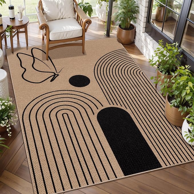 Tangsoo Easy Jute 3x5 Outdoor Rug for Entryway,Modern Washable Non-Slip Indoor Door Carpet,Butterfly Ultra Thin Small Throw Mat for Bedroom Front Door Patio Blacony Kitchen