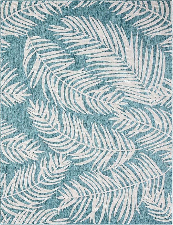 Unique Loom Outdoor Botanical Collection Area Rug - Palm (10' x 13' 1" Rectangle Light Aqua/Ivory)