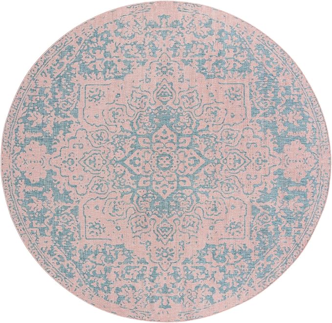 Unique Loom Jill Zarin Jill Zarin Outdoor Collection Area Rug - Dubai (10' 8" Round, Pink and Aqua/Light Blue)