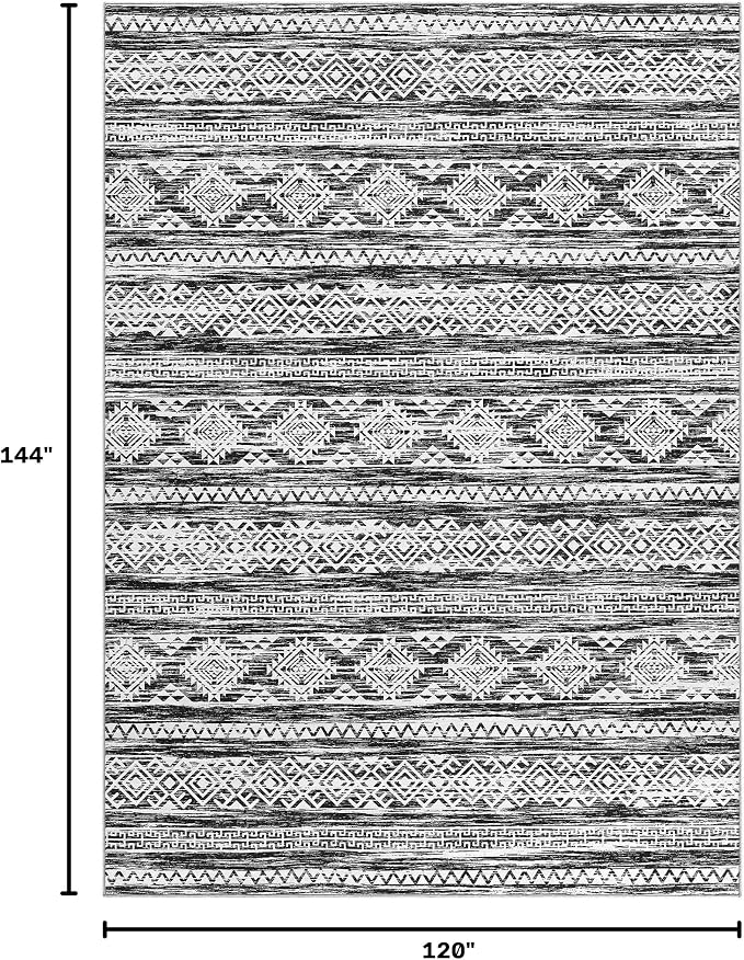 Tortania Area Rug Living Room Rugs - 10x12 Washable Large Soft Neutral Boho Moroccan Bohemian Farmhouse Rug Indoor Floor Carpet for Bedroom Under Dining Table Home Office Decor - Black White