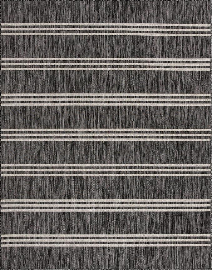 Unique Loom Outdoor Collection Area Rug - Anguilla (7' 10" x 10' Rectangle, Charcoal/ Ivory)