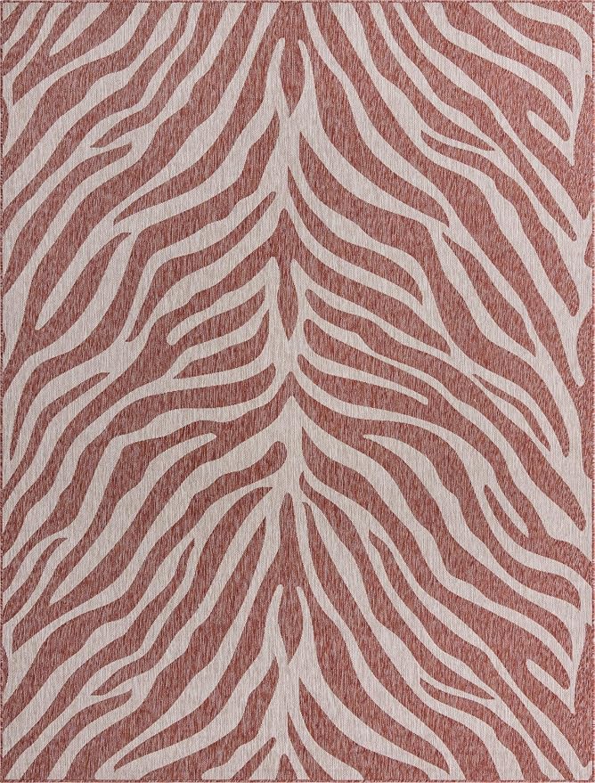 Unique Loom Outdoor Safari Collection Area Rug - Tsavo (9' x 12' Rectangle, Rust Red/ Ivory)
