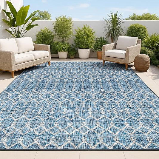 JONATHAN Y Moroccan Geometric Indoor Outdoor Area Rug 6X9 Navy/Light Gray, Ourika Textured Weave for Backyard, Patio, Porch, Easy-Cleaning, High Traffic, Pet-Friendly, Non-Shedding (SMB108B-6)