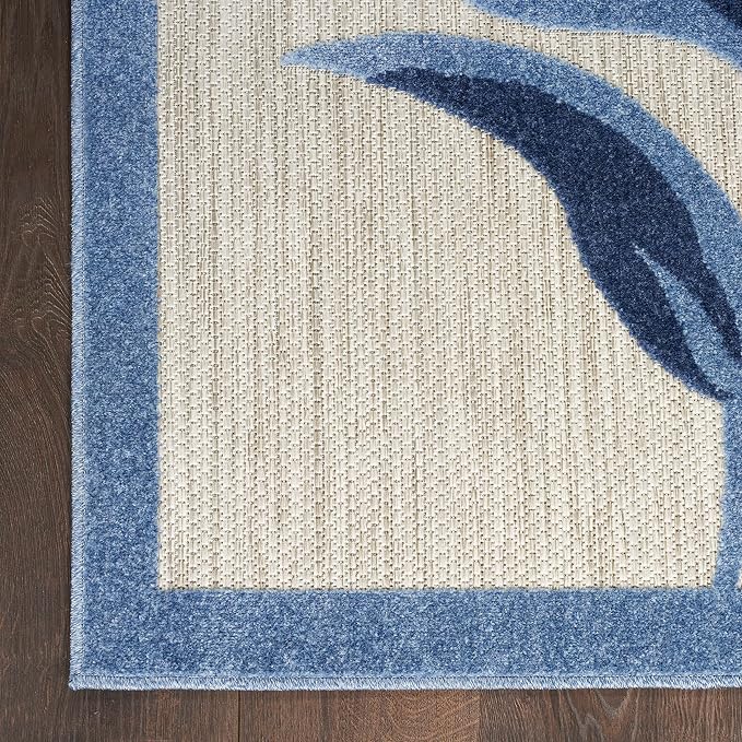 Nourison Home Aloha Blue Grey 2'3" x 12' Area Rug - Easy Clean, Non Shedding, Bed Room, Living Room, Dining Room, Kitchen (12' Runner)