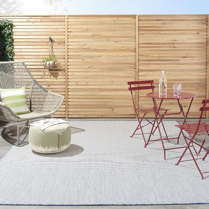 Nourison Home Courtyard Ivory Blue 9' x 12' Area Rug - Easy Clean, Non Shedding, Bed Room, Living Room, Dining Room, Kitchen (9' x 12')