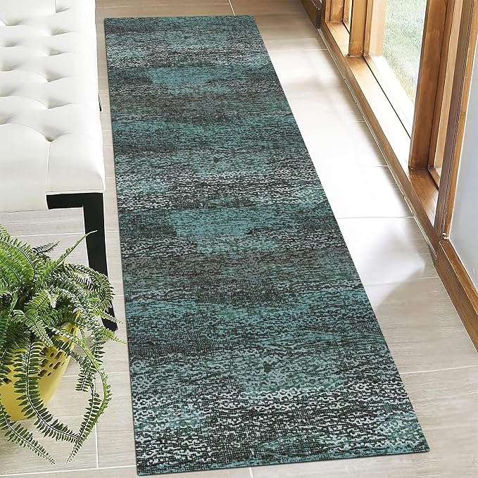 Washable Area Rug - 1/6 Thick - Stain & Water Resistant Non-Slip - Resistant Rug for Living Room, Bedroom, Nursery, Pet & Child Friendly, Vintage Charm Area Rugs (Green, 2'6'' x 8')
