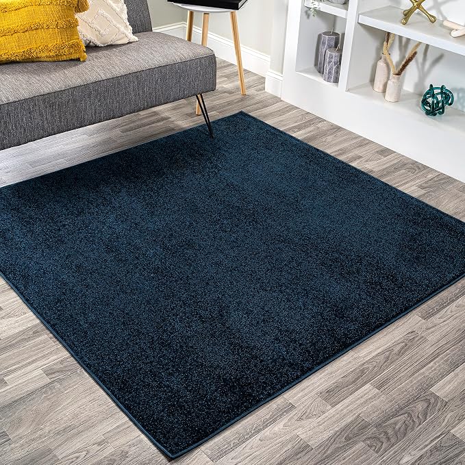 JONATHAN Y Haze Solid Low-Pile Navy 5x5 Square Indoor Area Rug, Coastal,Bohemian,Minimalist,Classic, Easy-Cleaning for Living Room,Bedroom,Kitchen,Pet Friendly,Non-Shedding (SEU100C-5SQ)