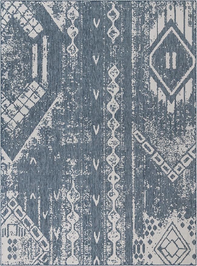 Unique Loom Outdoor Bohemian Collection Area Rug - Anthro (9' 10" x 13' 1" Rectangle, Blue/ Ivory)