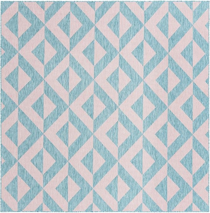 Unique Loom Unique Loom Outdoor Collection Area Rug - Napa (7' 10' Square, Pink and Aqua/Light Blue)