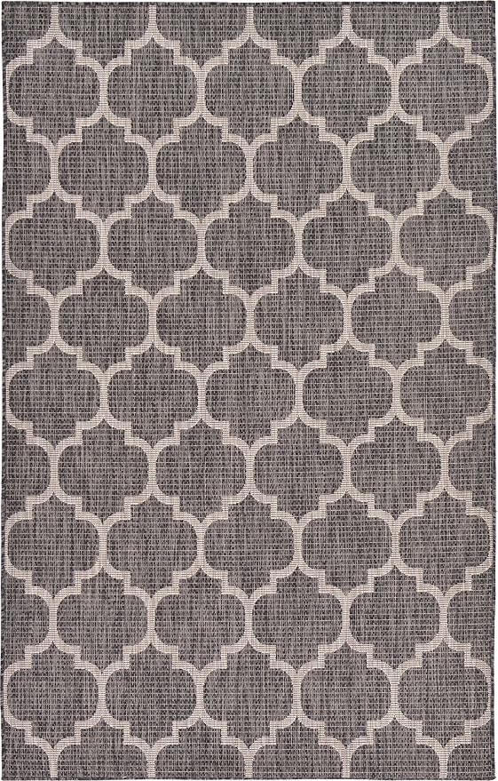 Unique Loom Outdoor Trellis Collection Area Rug (5' 1" x 8' Rectangle, Black/ Ivory)