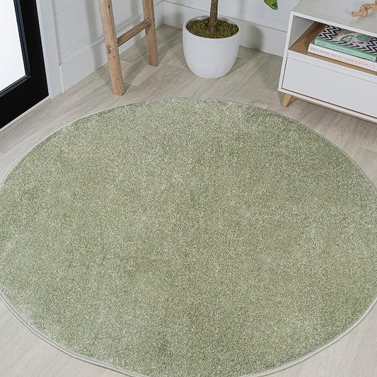 JONATHAN Y Haze Solid Low-Pile Green 5' Round Indoor Area Rug, Coastal,Bohemian,Minimalist,Classic, Easy-Cleaning for Living Room,Bedroom,Kitchen,Pet Friendly,Non-Shedding (SEU100O-5R)