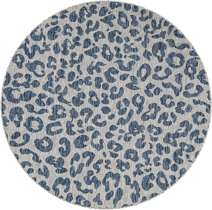 Unique Loom Outdoor Safari Collection Area Rug - Leopard (6' 1" Round Blue/Gray)