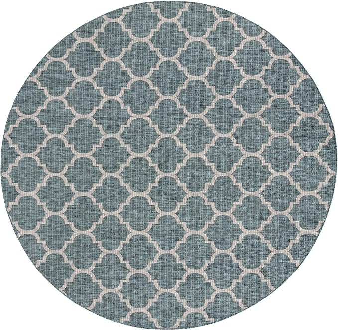 Unique Loom Outdoor Trellis Collection Area Rug - Trellis (Round 10' 8" x 10' 8", Teal/ Gray)
