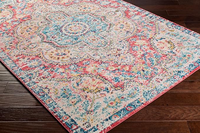 Livabliss Area Rugs - 8x10 Romaine Vintage Boho Rose Navy Sky Blue Area Rug for Living Room Bedroom - Floral Medallion Stain Resistant Carpet for Kitchen, Nursery, Office (7'10" x 10'3")