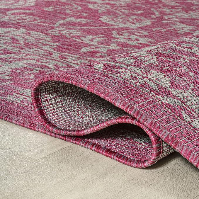 JONATHAN Y Weave Floral Indoor Outdoor Area Rug 5X8 Fuchsia/Light Gray, Tela Bohemian Textured for Backyard, Patio, Porch, Easy-Cleaning, High Traffic, Pet-Friendly, Non-Shedding (SMB100G-5)