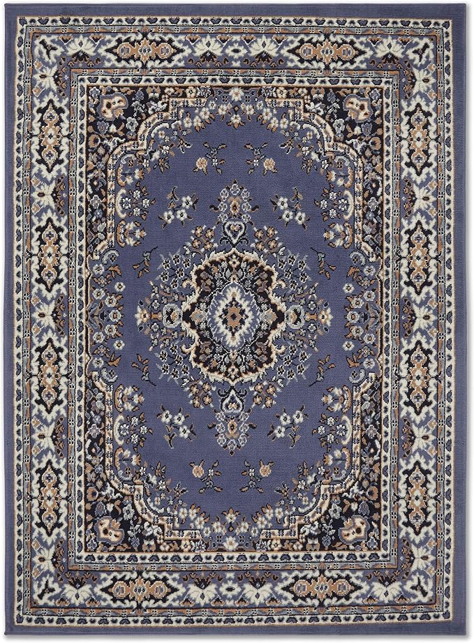 Home Dynamix Premium Sakarya Traditional Medallion Border Area Rug, Country Blue, 9'2"x12'5" Rectangle