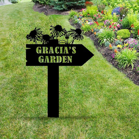 Personalized Flowers Garden Sign with Stakes, Custom Flowers Metal Garden Decor, Sign for Flower Beds, Metal Yard Art, Gift for Grandmother, Gift for Mom, Patio Garden Decorations, Housewarming Gift