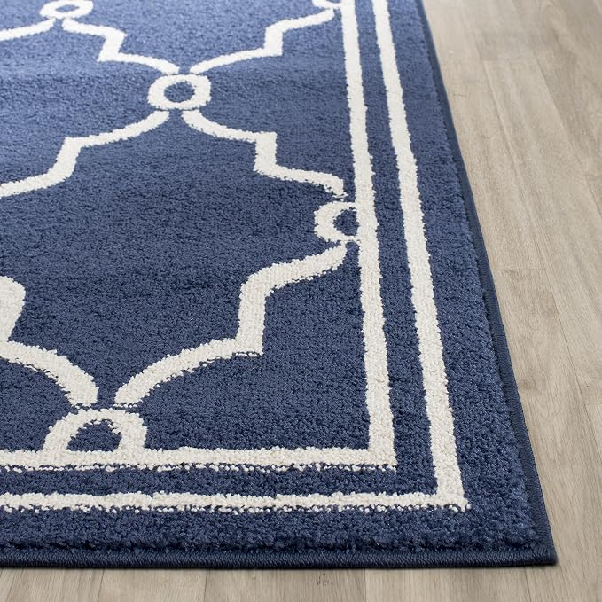 SAFAVIEH Amherst Collection Runner Rug - 2'3" x 11', Navy & Beige, Trellis Design, Non-Shedding & Easy Care, Ideal for High Traffic Areas in Living Room, Bedroom (AMT414P)