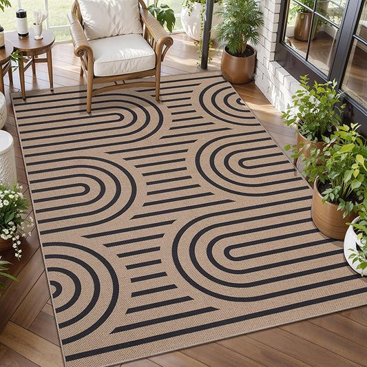 Tangsoo Modern Easy Jute 3x5 Rug for Living Room,Washable Indoor Outdoor Rugs Farmhouse Non-Slip Thin Indoor Door Mat,Contemporary Rainbow Throw Carpet Front Porch Bedroom Patio Entryway Balcony Decor