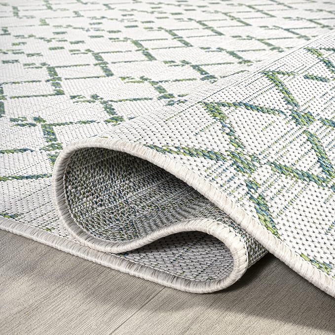 JONATHAN Y Moroccan Geometric Indoor Outdoor Area Rug 5X8 Green/Ivory, Ourika Textured Weave for Backyard, Patio, Porch, Easy-Cleaning, High Traffic, Pet-Friendly, Non-Shedding (SMB108R-5)