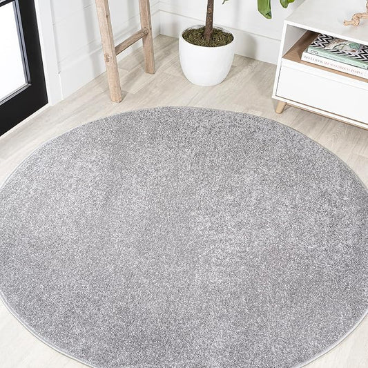JONATHAN Y Haze Solid Low-Pile Gray 4' Round Indoor Area Rug, Coastal,Bohemian,Minimalist,Classic, Easy-Cleaning for Living Room,Bedroom,Kitchen,Pet Friendly,Non-Shedding (SEU100A-4R)