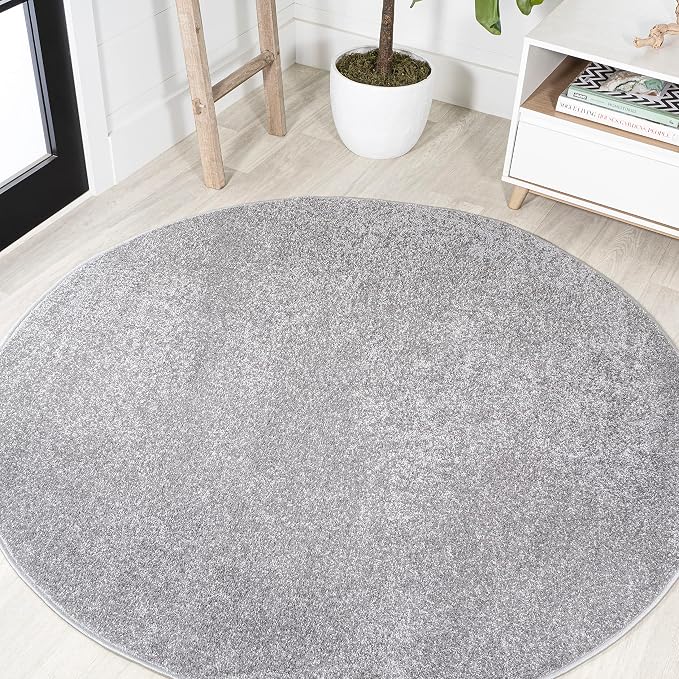 JONATHAN Y Haze Solid Low-Pile Gray 8' Round Indoor Area Rug, Coastal,Bohemian,Minimalist,Classic, Easy-Cleaning for Living Room,Bedroom,Kitchen,Pet Friendly,Non-Shedding (SEU100A-8R)