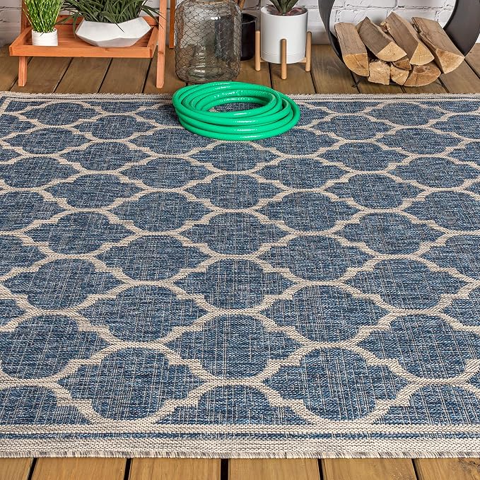 JONATHAN Y Moroccan Trellis Indoor Outdoor Area Rug 3X5 Navy/Gray, Trebol Textured Weave for Backyard, Patio, Porch, Easy-Cleaning, High Traffic, Pet-Friendly, Non-Shedding (SMB109D-3)