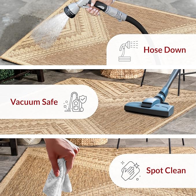 Nuloom Outdoor Performance Collection Landry Brown/Ivory, 6'7" Round, Soft, High Traffic, Stain Resistant, Easy Clean, Durable Area Rug for Indoor/Outdoor Patio, Deck, Porch, Garden, Courtyard