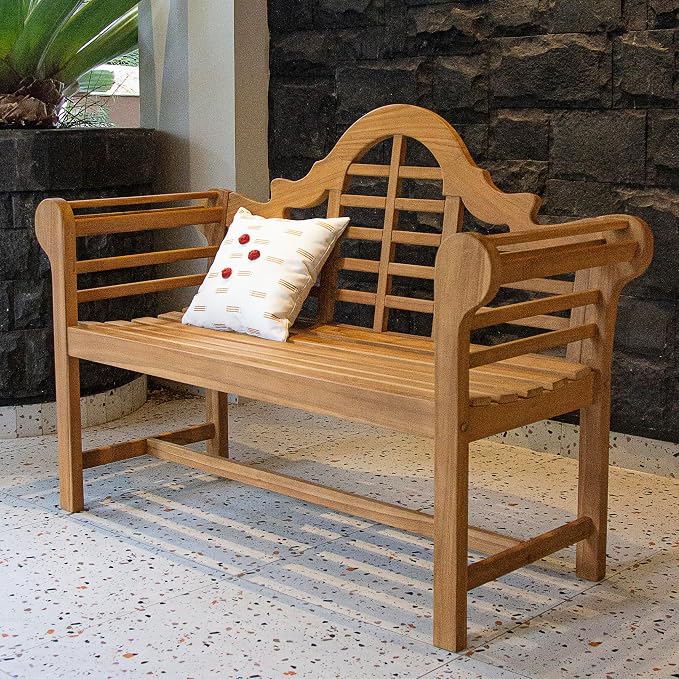 Cambridge Casual Lutyens Teak Wood 4-Foot Garden Bench, Solid Teak Wooden Patio Furniture Seating, Weather-Resistant Outdoor Furniture Bench for Garden, Lawn, Porch, Backyard, Deck, Balcony