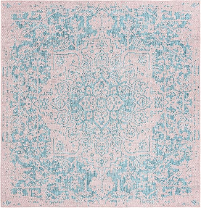 Unique Loom Jill Zarin Jill Zarin Outdoor Collection Area Rug - Dubai (7' 10" Square, Pink and Aqua/Light Blue)