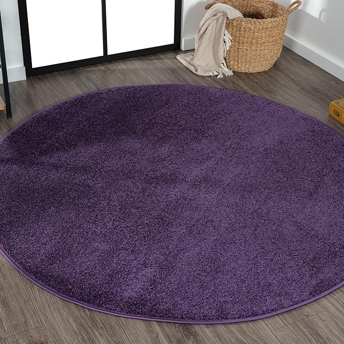 JONATHAN Y Haze Solid Low-Pile Purple 8' Round Indoor Area Rug, Coastal,Bohemian,Minimalist,Classic, Easy-Cleaning for Living Room,Bedroom,Kitchen,Pet Friendly,Non-Shedding (SEU100N-8R)