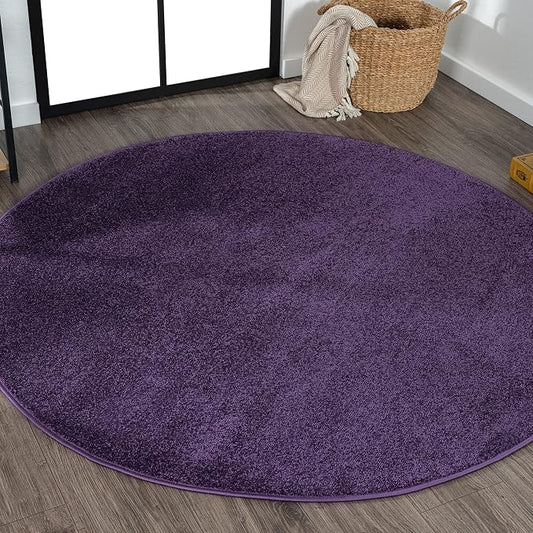 JONATHAN Y Haze Solid Low-Pile Purple 8' Round Indoor Area Rug, Coastal,Bohemian,Minimalist,Classic, Easy-Cleaning for Living Room,Bedroom,Kitchen,Pet Friendly,Non-Shedding (SEU100N-8R)
