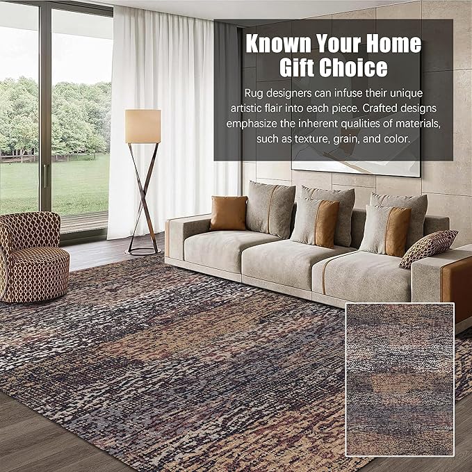 Washable Area Rug - 1/6 Thick - Stain & Water Resistant Non-Slip - Resistant Rug for Living Room, Bedroom, Nursery, Pet & Child Friendly, Vintage Charm Area Rugs (Rust, 6' x 9')
