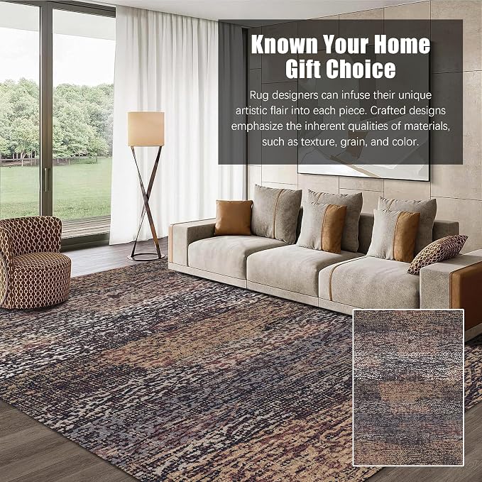 Washable Area Rug - 1/6 Thick - Stain & Water Resistant Non-Slip - Resistant Rug for Living Room, Bedroom, Nursery, Pet & Child Friendly, Vintage Charm Area Rugs (Rust, 5' x 7')