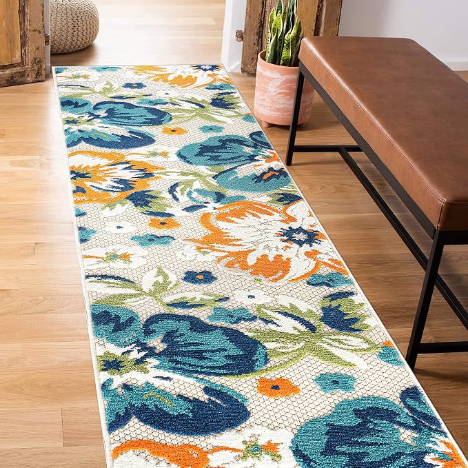Rugshop Bergamo Contemporary Floral Non-Shedding Patio Deck Backyard Indoor/Outdoor Runner Rug 2' x 7' Multi