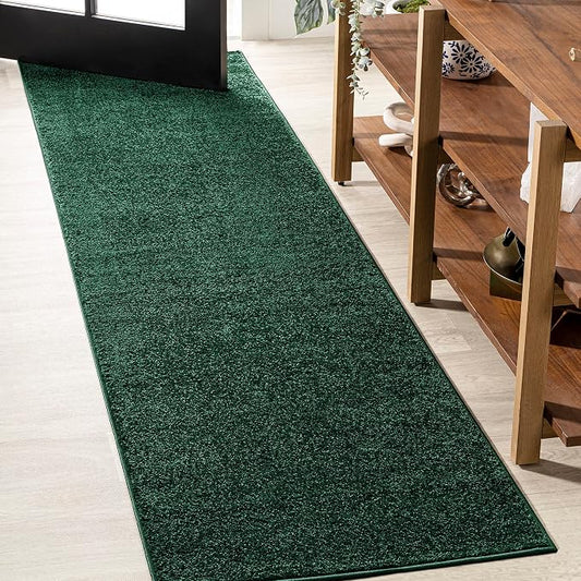 JONATHAN Y Haze Solid Low-Pile Emerald Runner Rug 2x10, Coastal,Bohemian,Minimalist,Classic, Easy-Cleaning for Living Room,Bedroom,Kitchen,Pet Friendly,Non-Shedding (SEU100L-210)