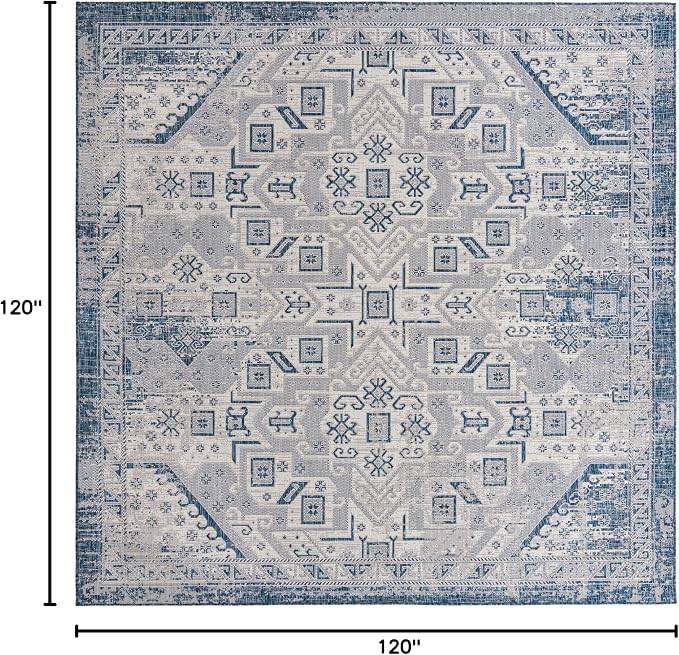 Unique Loom Outdoor Aztec Collection Area Rug - Coba (10' Square, Blue/ Ivory)